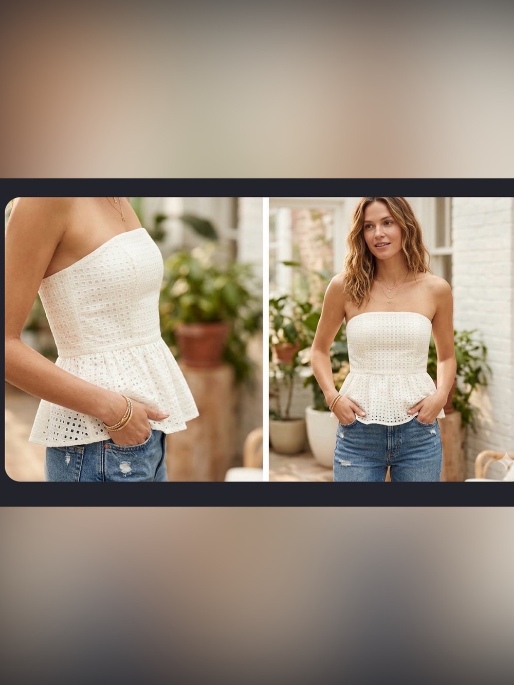 J.Crew White Strapless Eyelet Peplum Top - Size 4 NWOT